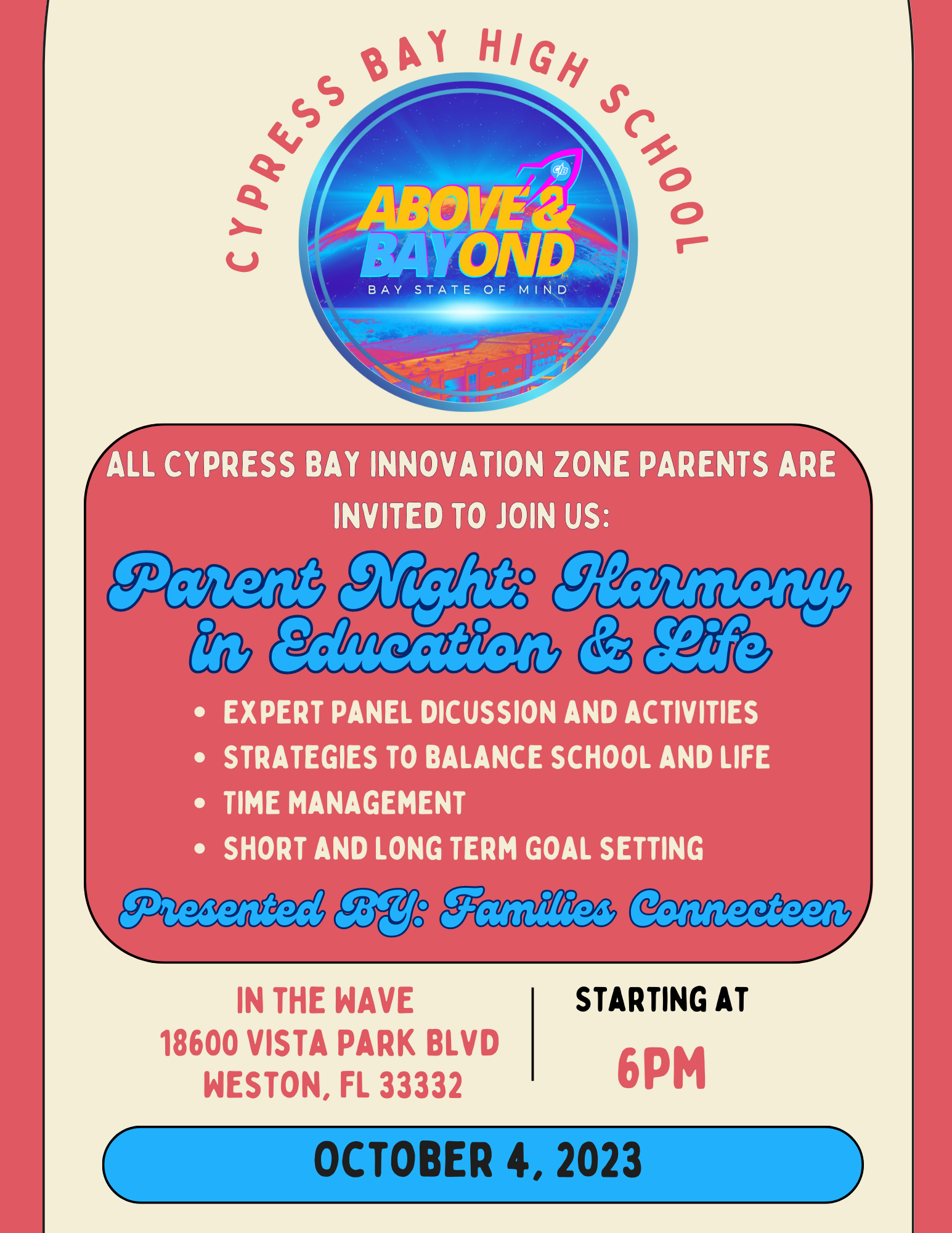 Parent Night: Harmony in Education and Life at Cypress Bay High School October 4, 2023 at 6 p.m.